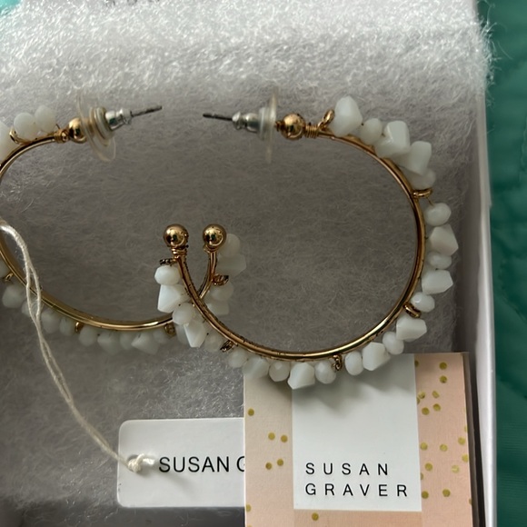 Susan Graver white beaded hoop earrings - Picture 2 of 5